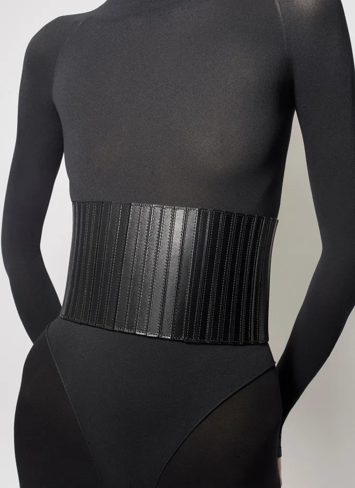 Black ELASTIC CORSET BELT IN STRETCH AND LEATHER Women Alaa Corset Belts