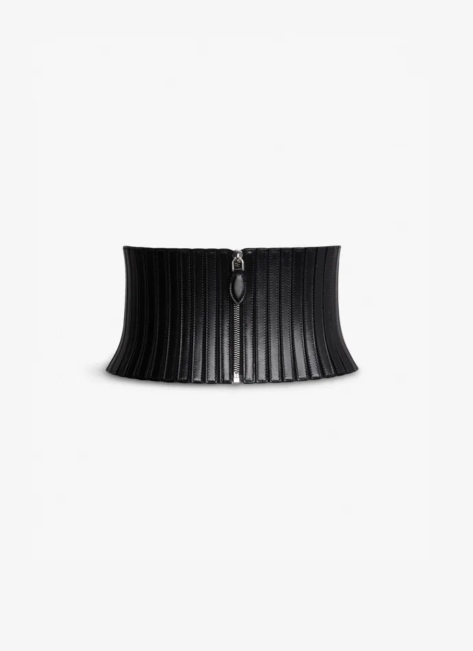 Black ELASTIC CORSET BELT IN STRETCH AND LEATHER Women Alaa Corset Belts