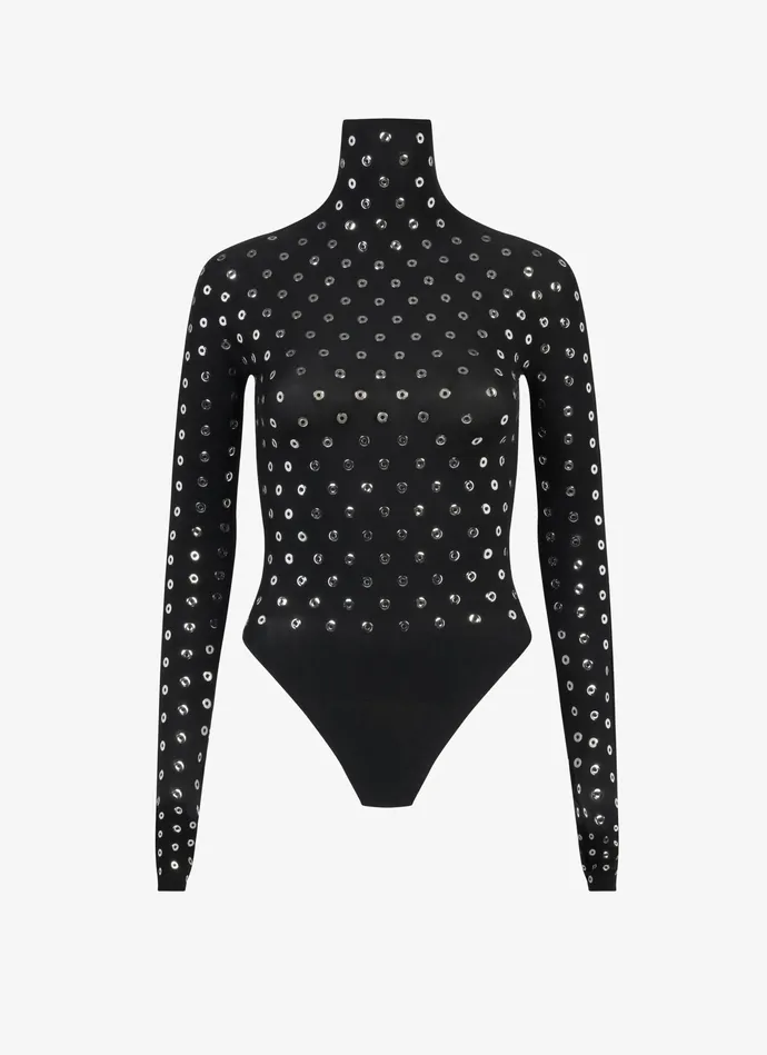 Black Eyelet Jersey Body Women Alaa Bodysuits and Leggings