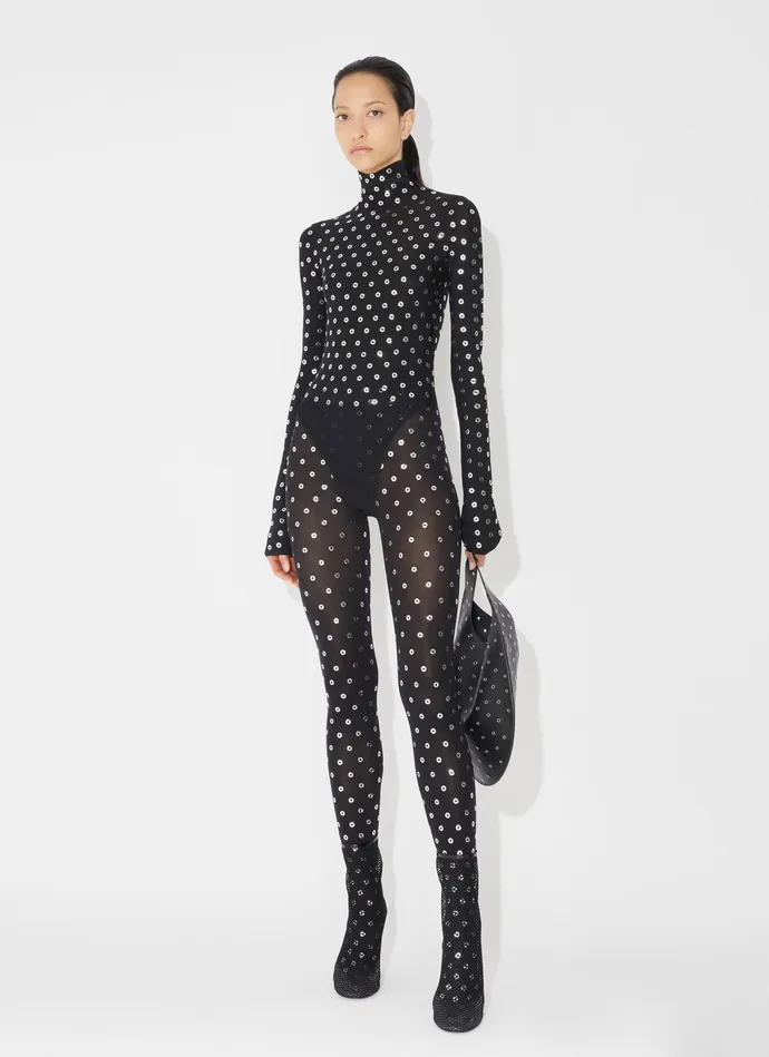 Black Eyelet Jersey Body Women Alaa Bodysuits and Leggings