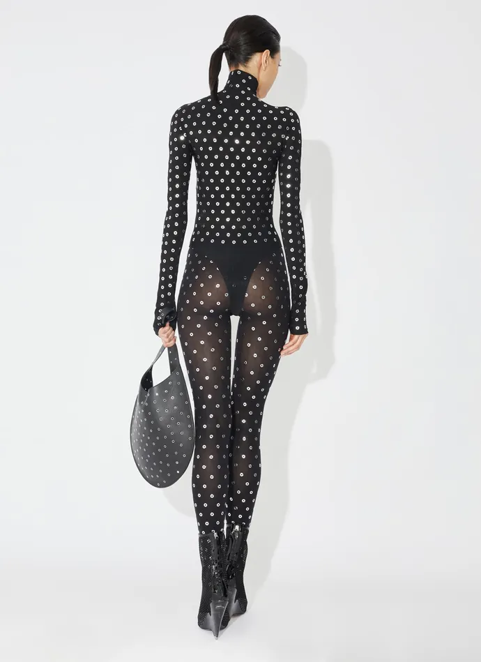 Black Eyelet Jersey Body Women Alaa Bodysuits and Leggings
