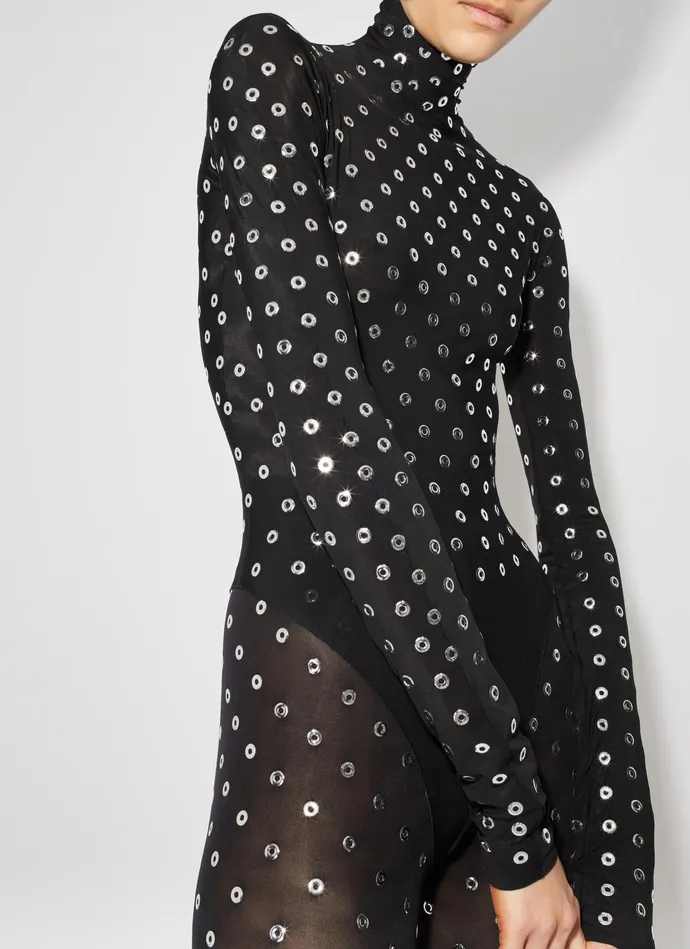 Black Eyelet Jersey Body Women Alaa Bodysuits and Leggings