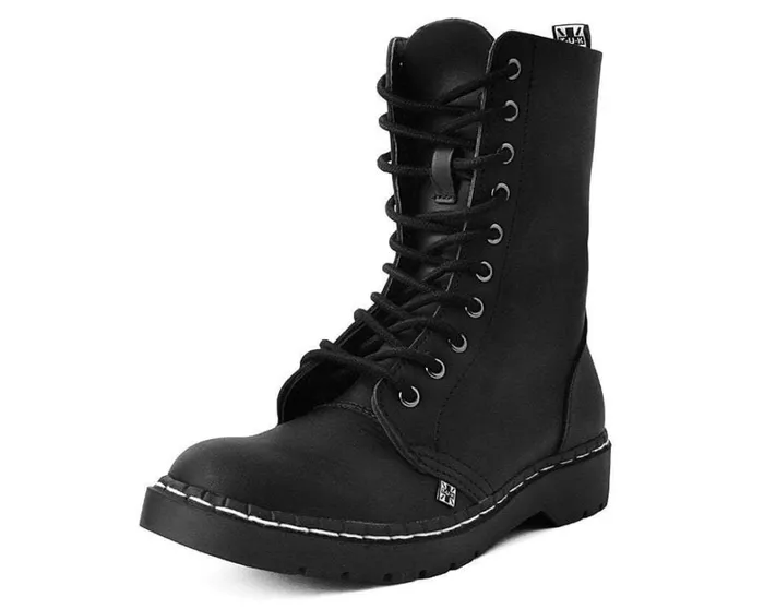 Black Faux Leather 10Eyelet Gibson Boots Men TUK Shoes Boots