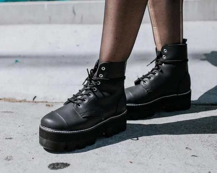 Black Faux Leather 7Eyelet Dino Lug Sole Boots Women TUK Shoes Boots Black Faux Leather 7Eyelet Dino Lug Sole Boots Women TUK Shoes Boots