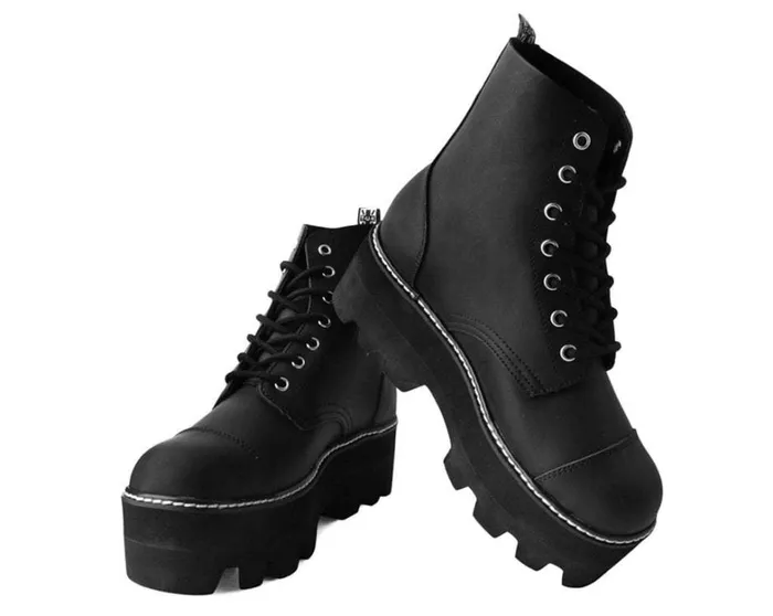 Black Faux Leather 7Eyelet Dino Lug Sole Boots Women TUK Shoes Boots Black Faux Leather 7Eyelet Dino Lug Sole Boots Women TUK Shoes Boots