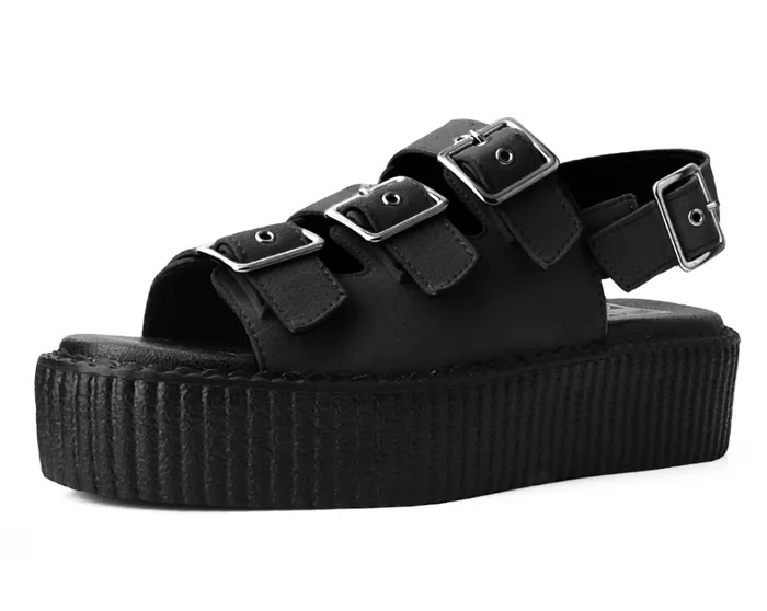 Black Faux Suede 3Buckle Mondo Sandal Women TUK Shoes Sandals