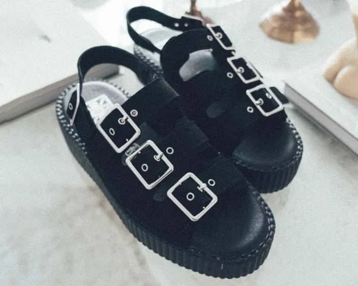 Black Faux Suede 3Buckle Mondo Sandal Women TUK Shoes Sandals Black Faux Suede 3Buckle Mondo Sandal Women TUK Shoes Sandals