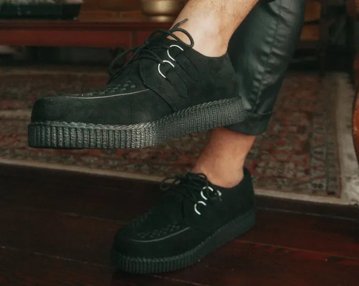 Black Faux Suede Viva Low Creeper Women TUK Shoes Vegan Black Faux Suede Viva Low Creeper Women TUK Shoes Vegan