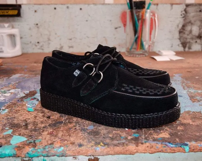 Black Faux Suede Viva Low Creeper Women TUK Shoes Vegan Black Faux Suede Viva Low Creeper Women TUK Shoes Vegan