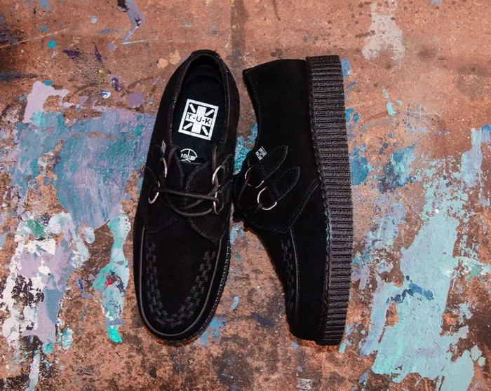 Black Faux Suede Viva Low Creeper Women TUK Shoes Vegan Black Faux Suede Viva Low Creeper Women TUK Shoes Vegan
