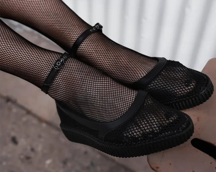 Black Holographic Vegan Pointed Ballet Creepers Women TUK Shoes Mary Janes Black Holographic Vegan Pointed Ballet Creepers Women TUK Shoes Mary Janes