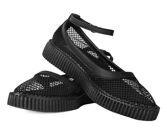 Black Holographic Vegan Pointed Ballet Creepers Women TUK Shoes Mary Janes Black Holographic Vegan Pointed Ballet Creepers Women TUK Shoes Mary Janes