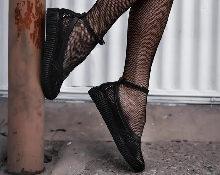 Black Holographic Vegan Pointed Ballet Creepers Women TUK Shoes Mary Janes Black Holographic Vegan Pointed Ballet Creepers Women TUK Shoes Mary Janes