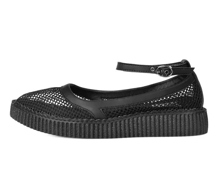 Black Holographic Vegan Pointed Ballet Creepers Women TUK Shoes Mary Janes Black Holographic Vegan Pointed Ballet Creepers Women TUK Shoes Mary Janes