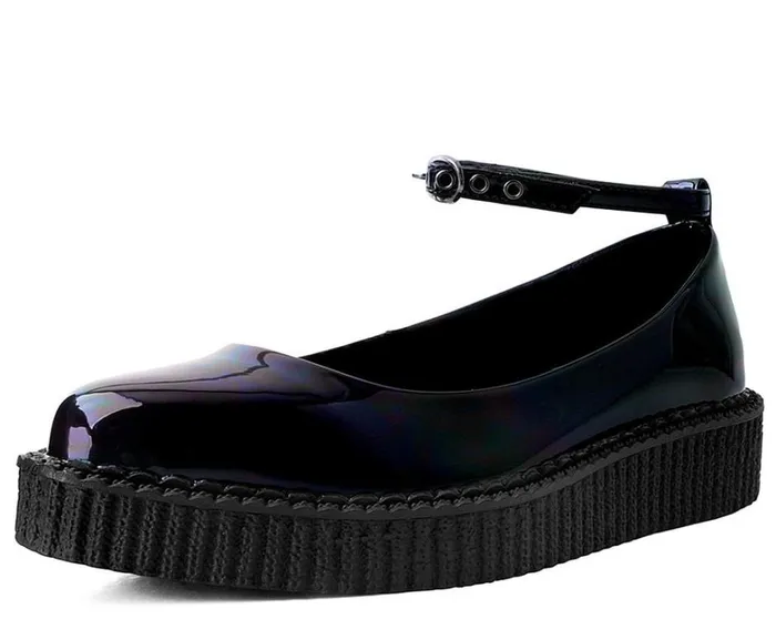 Black Holographic Vegan Pointed Ballet Creepers Women TUK Shoes Vegan