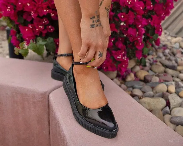 Black Holographic Vegan Pointed Ballet Creepers Women TUK Shoes Vegan