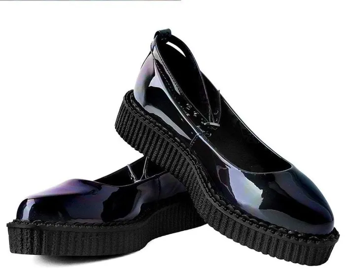 Black Holographic Vegan Pointed Ballet Creepers Women TUK Shoes Vegan