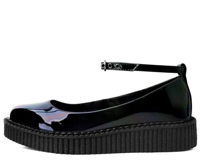 Black Holographic Vegan Pointed Ballet Creepers Women TUK Shoes Vegan