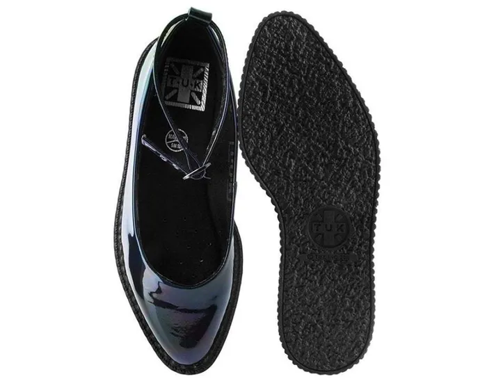Black Holographic Vegan Pointed Ballet Creepers Women TUK Shoes Vegan