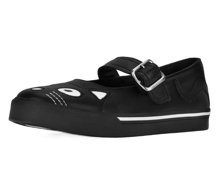 Black Kitty Face Vegan Mary Jane Sneakers Women TUK Shoes Vegan