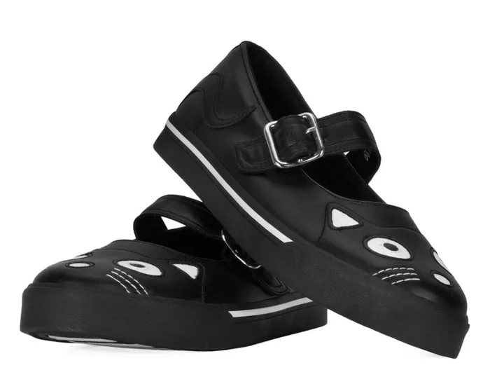 Black Kitty Face Vegan Mary Jane Sneakers Women TUK Shoes Vegan Black Kitty Face Vegan Mary Jane Sneakers Women TUK Shoes Vegan