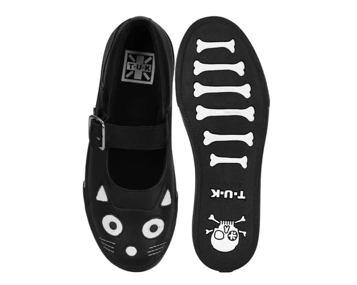 Black Kitty Face Vegan Mary Jane Sneakers Women TUK Shoes Vegan Black Kitty Face Vegan Mary Jane Sneakers Women TUK Shoes Vegan