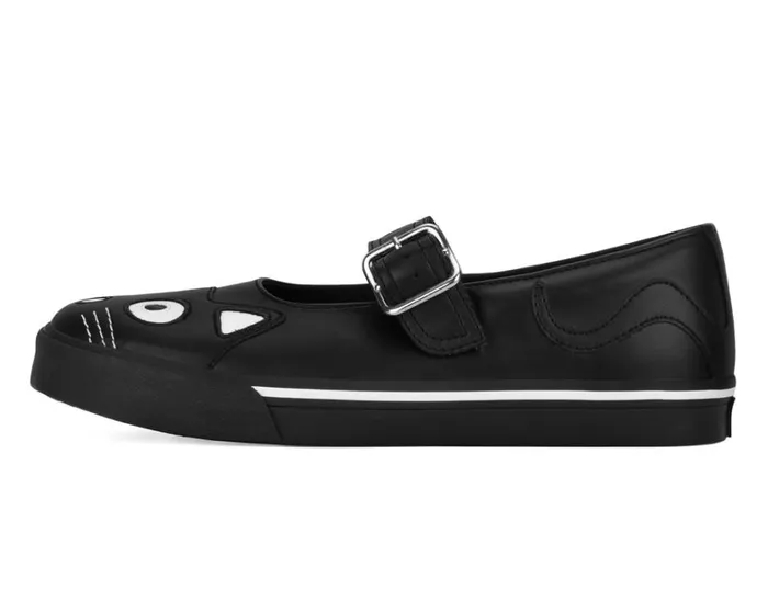Black Kitty Face Vegan Mary Jane Sneakers Women TUK Shoes Vegan Black Kitty Face Vegan Mary Jane Sneakers Women TUK Shoes Vegan