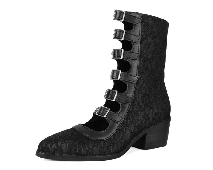 Black Lace MultiStrap Boot Women TUK Shoes Boots
