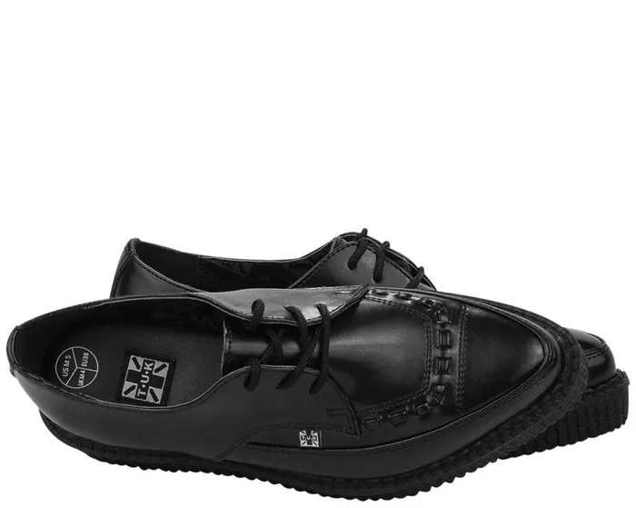Black Leather Lace Up Pointed Creeper 8211 TUK Shoes Men TUK Shoes Dress Shoes
