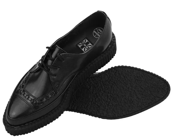 Black Leather Lace Up Pointed Creeper 8211 TUK Shoes Men TUK Shoes Dress Shoes