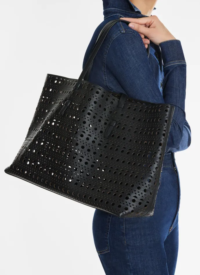 Black Mina 44 Bag In Optical Perfo Lux Calfskin Women Alaa Tote Bags