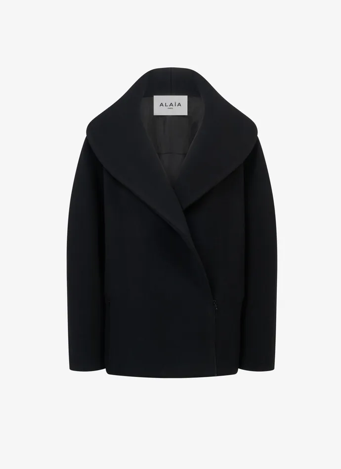 Black Round Wool Caban Women Alaa Coats and Jackets