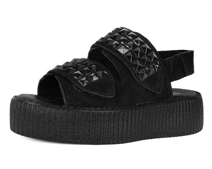 Black Suede Velcro Studded Sandal Women TUK Shoes Platforms