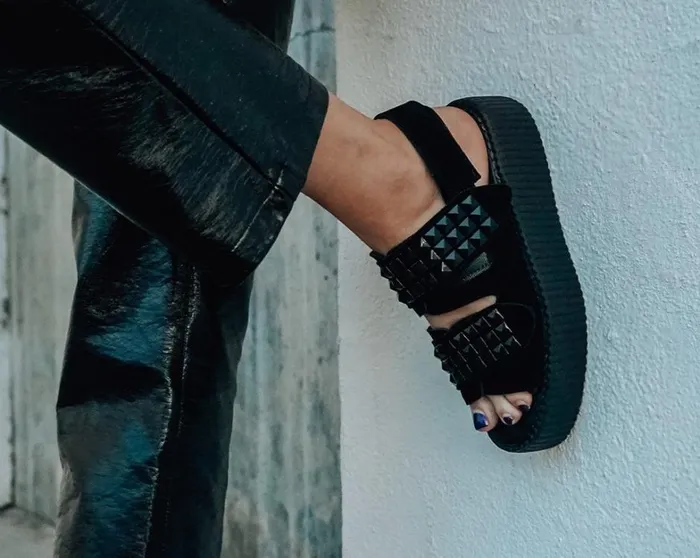 Black Suede Velcro Studded Sandal Women TUK Shoes Platforms Black Suede Velcro Studded Sandal Women TUK Shoes Platforms