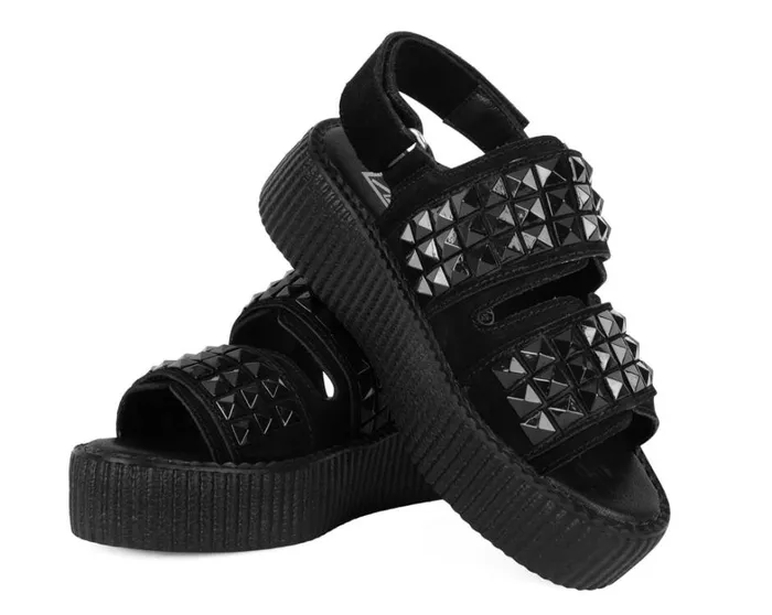Black Suede Velcro Studded Sandal Women TUK Shoes Platforms Black Suede Velcro Studded Sandal Women TUK Shoes Platforms