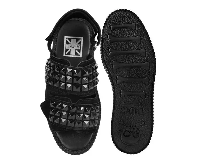 Black Suede Velcro Studded Sandal Women TUK Shoes Platforms Black Suede Velcro Studded Sandal Women TUK Shoes Platforms