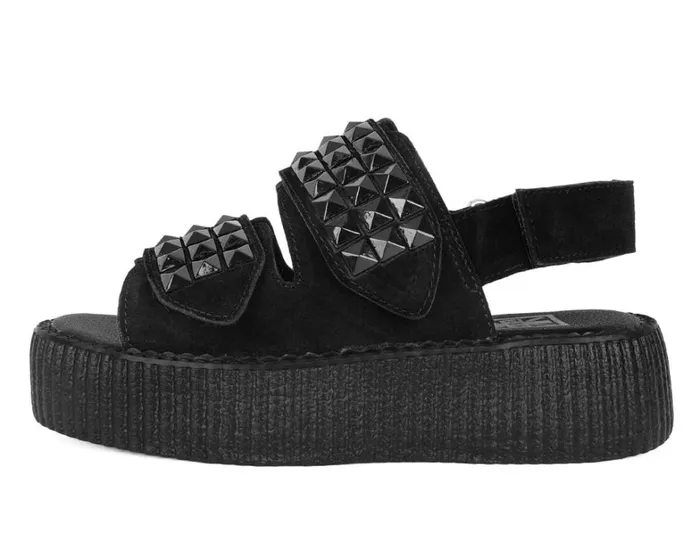 Black Suede Velcro Studded Sandal Women TUK Shoes Platforms Black Suede Velcro Studded Sandal Women TUK Shoes Platforms