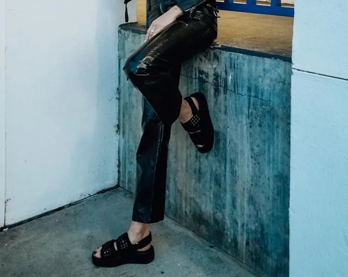 Black Suede Velcro Studded Sandal Women TUK Shoes Platforms Black Suede Velcro Studded Sandal Women TUK Shoes Platforms