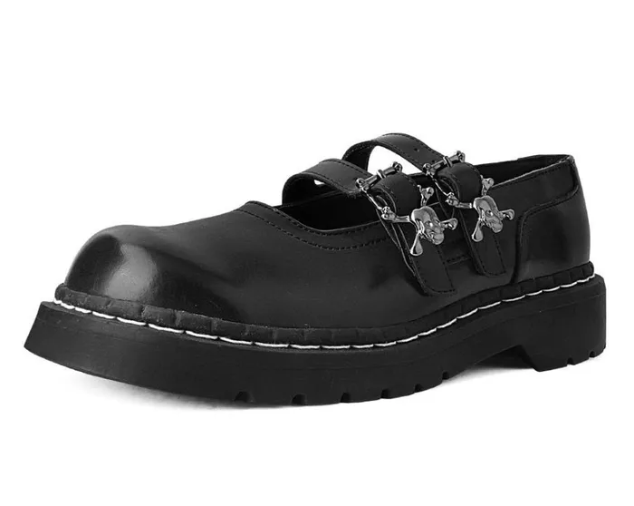 Black TUKskin 2Skull Buckle Mary Jane Women TUK Shoes Mary Janes