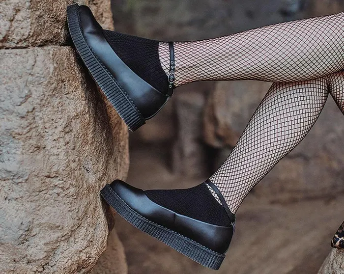 Black TUKskin Ballet Ankle Strap Creeper Mary Jane Shoe Women TUK Shoes Mary Janes