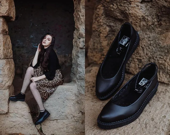 Black TUKskin Ballet Ankle Strap Creeper Mary Jane Shoe Women TUK Shoes Mary Janes