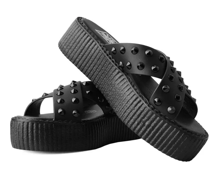 Black TUKskin Cross Strap Studded Sandal Women TUK Shoes Platforms Black TUKskin Cross Strap Studded Sandal Women TUK Shoes Platforms