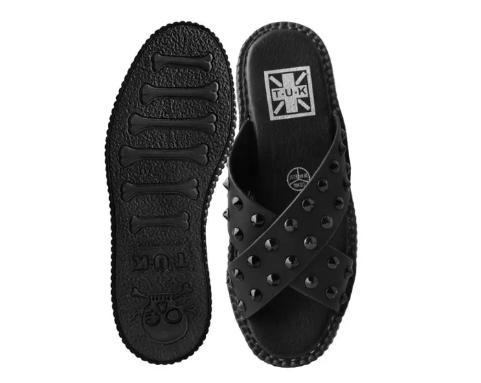Black TUKskin Cross Strap Studded Sandal Women TUK Shoes Platforms Black TUKskin Cross Strap Studded Sandal Women TUK Shoes Platforms