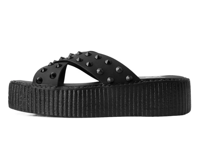 Black TUKskin Cross Strap Studded Sandal Women TUK Shoes Platforms Black TUKskin Cross Strap Studded Sandal Women TUK Shoes Platforms