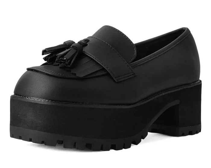 Black TUKskin Fringe Loafer Platform Women TUK Shoes Vegan