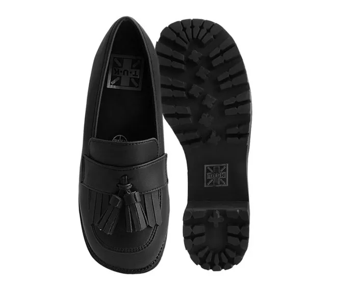 Black TUKskin Fringe Loafer Platform Women TUK Shoes Vegan Black TUKskin Fringe Loafer Platform Women TUK Shoes Vegan