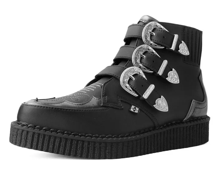 Black TUKskin Western Antique 3Buckle Pointed Boot Men TUK Shoes Vegan