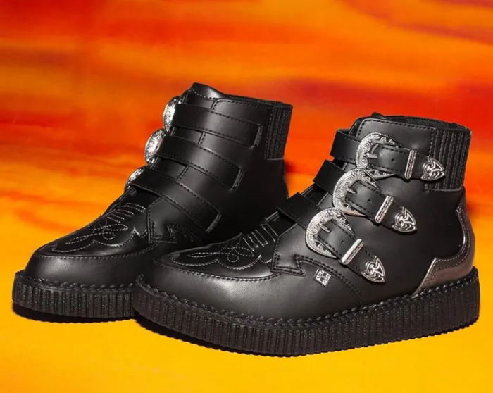 Black TUKskin Western Antique 3Buckle Pointed Boot Men TUK Shoes Vegan Black TUKskin Western Antique 3Buckle Pointed Boot Men TUK Shoes Vegan