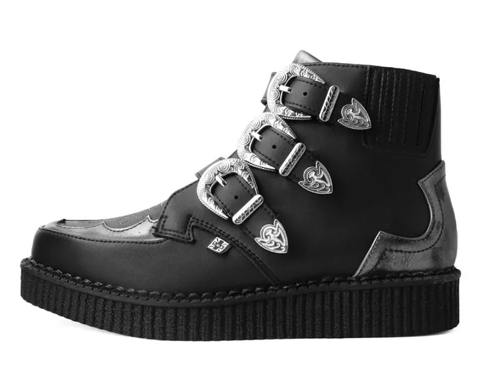Black TUKskin Western Antique 3Buckle Pointed Boot Men TUK Shoes Vegan Black TUKskin Western Antique 3Buckle Pointed Boot Men TUK Shoes Vegan