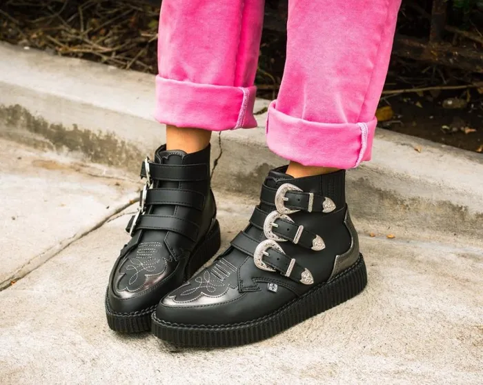 Black TUKskin Western Antique 3Buckle Pointed Boot Men TUK Shoes Vegan Black TUKskin Western Antique 3Buckle Pointed Boot Men TUK Shoes Vegan